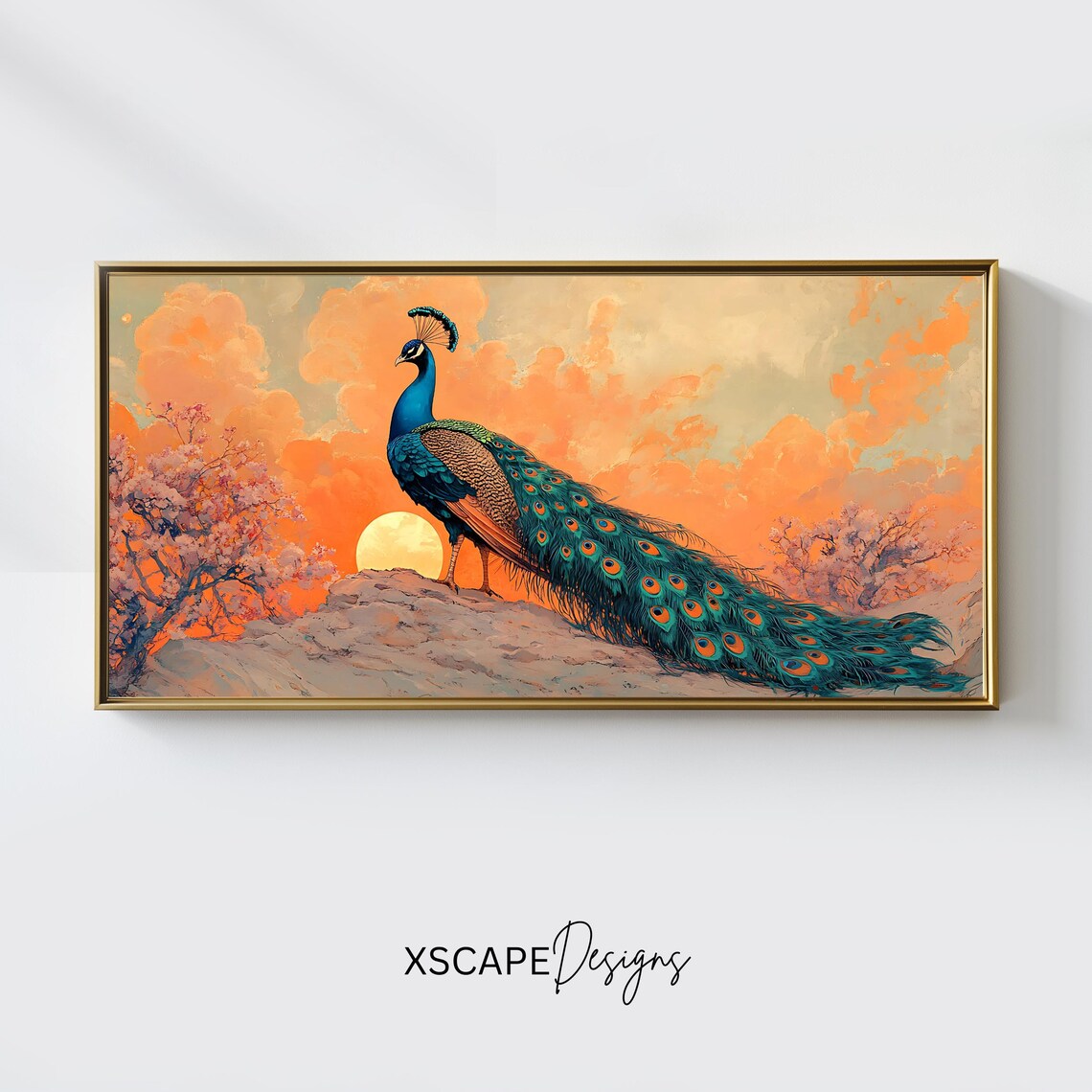 Peacock Sunset Art Print, Panoramic Wall Art