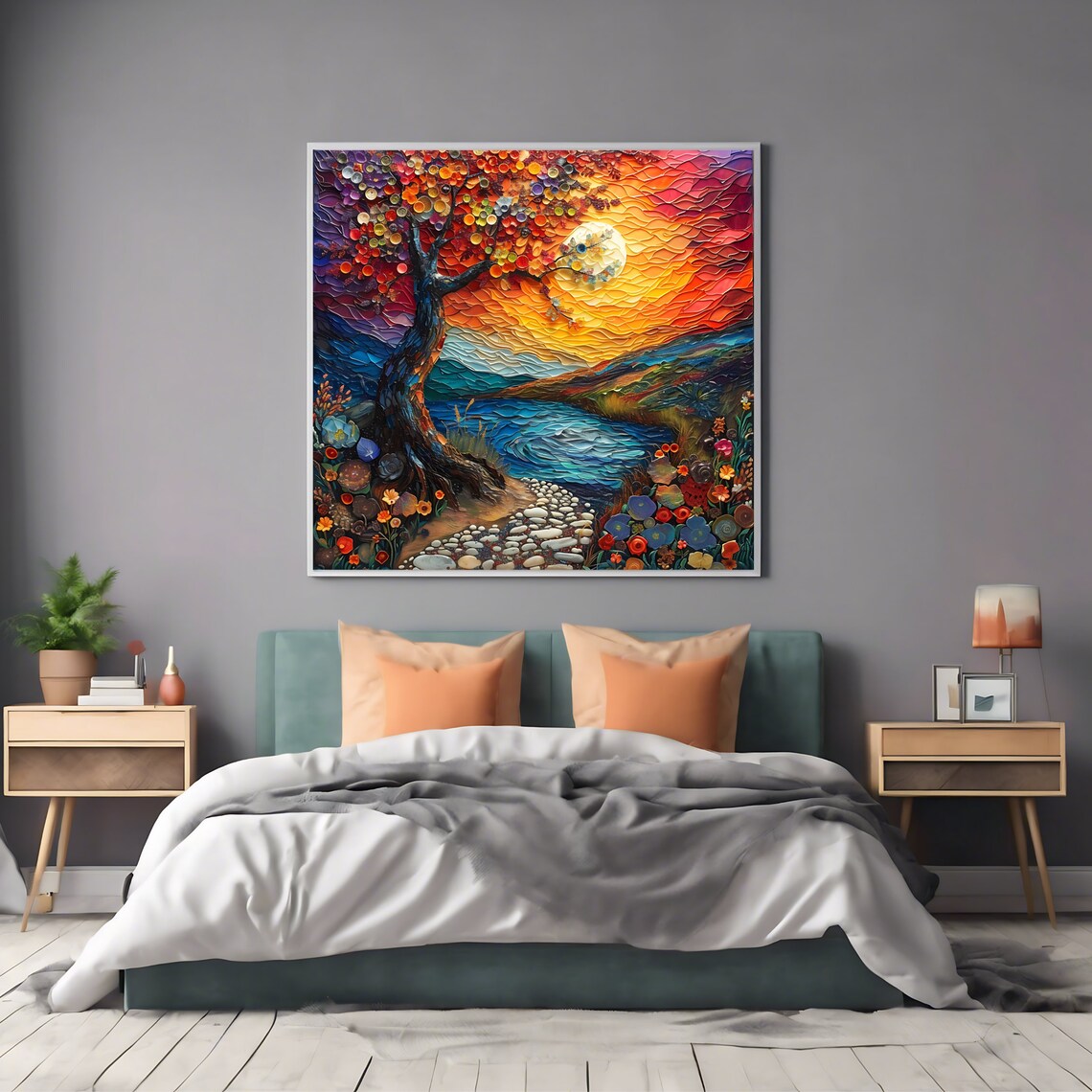 Moonlit Tree Wall Art Print Landscape Poster Square Print Wall Art - Image 2