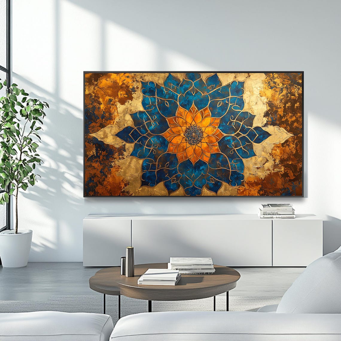 Blue And Gold Islamic Mandala Geometric Floral Ornament Art Poster - Image 4