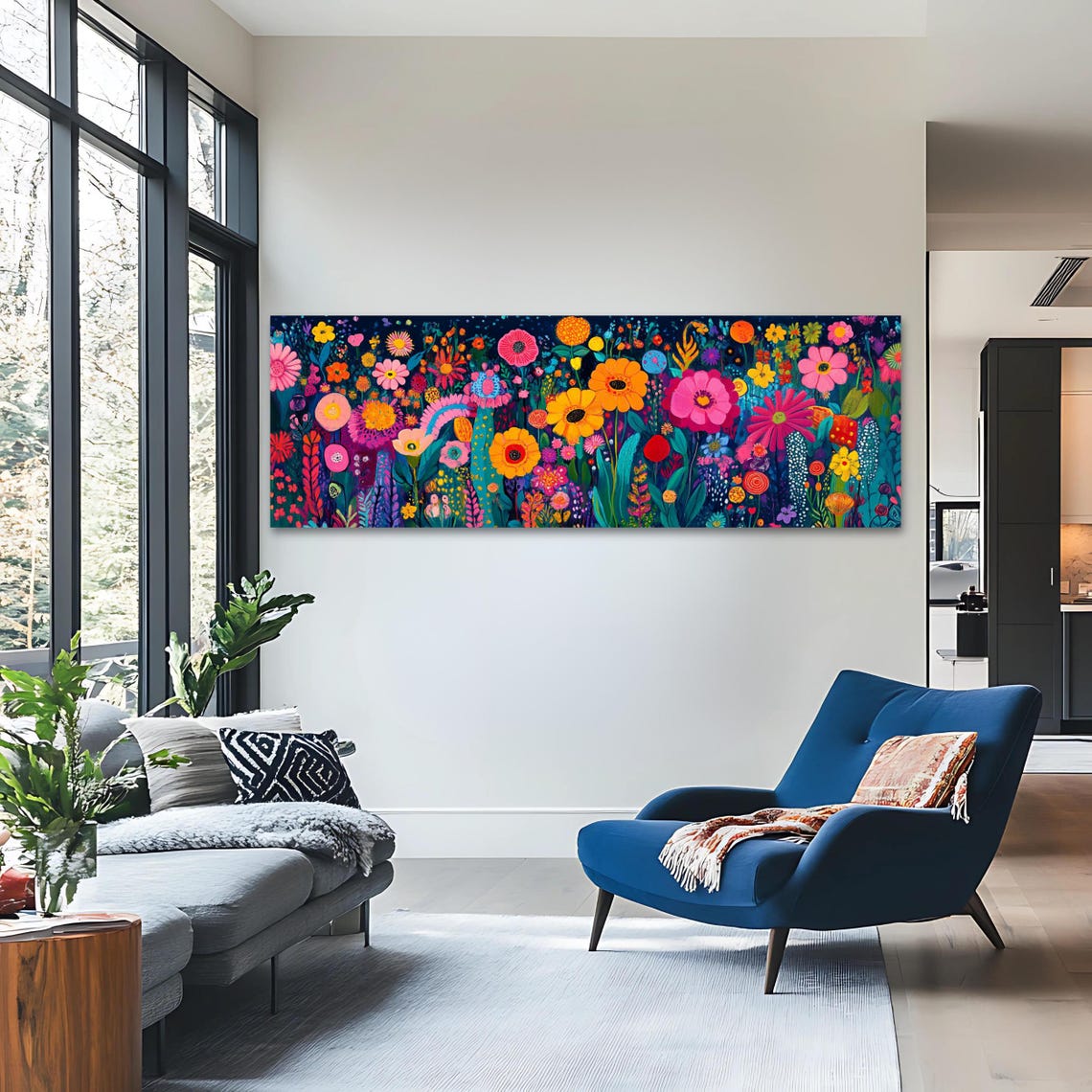 Colorful Wildflower Meadow Dark Botanical Garden Panoramic Art Poster - Image 3