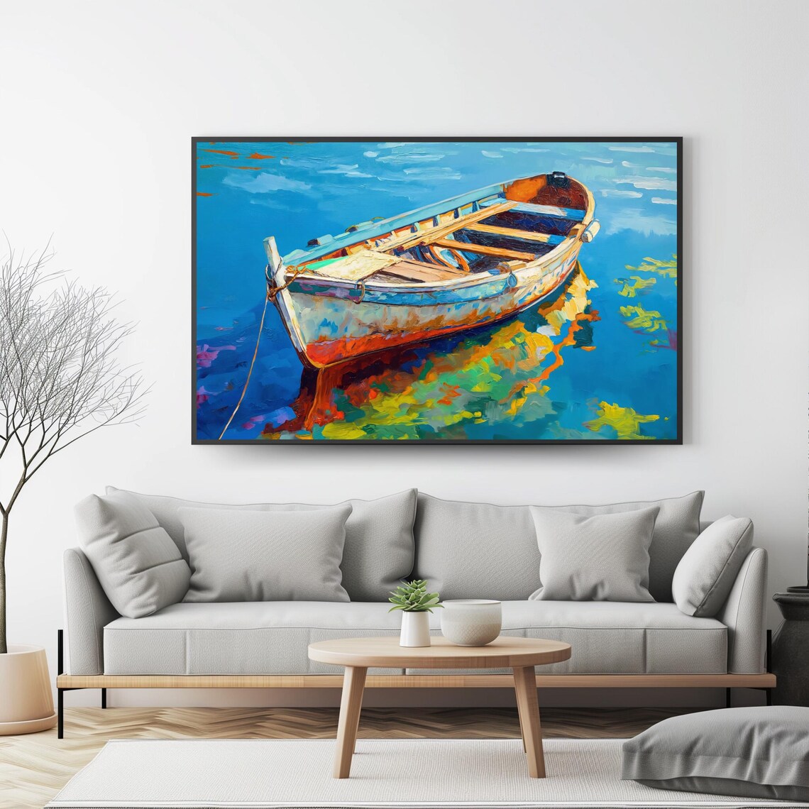 Rowboat Wall Art Vibrant Water Reflection Nautical Nature Decor - Image 4