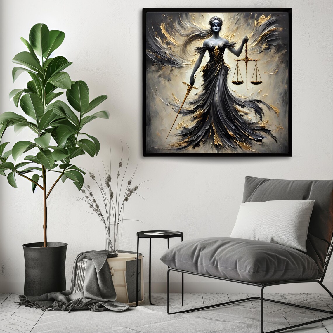 Lady Justice Scales Blindfolded Black Gold Symbolic Law Office Art Print - Image 3