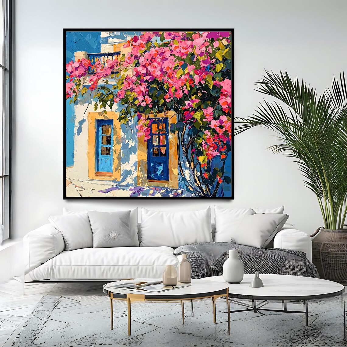 Santorini White House Bougainvillea Blue Doors Greek Island Art Poster - Image 4