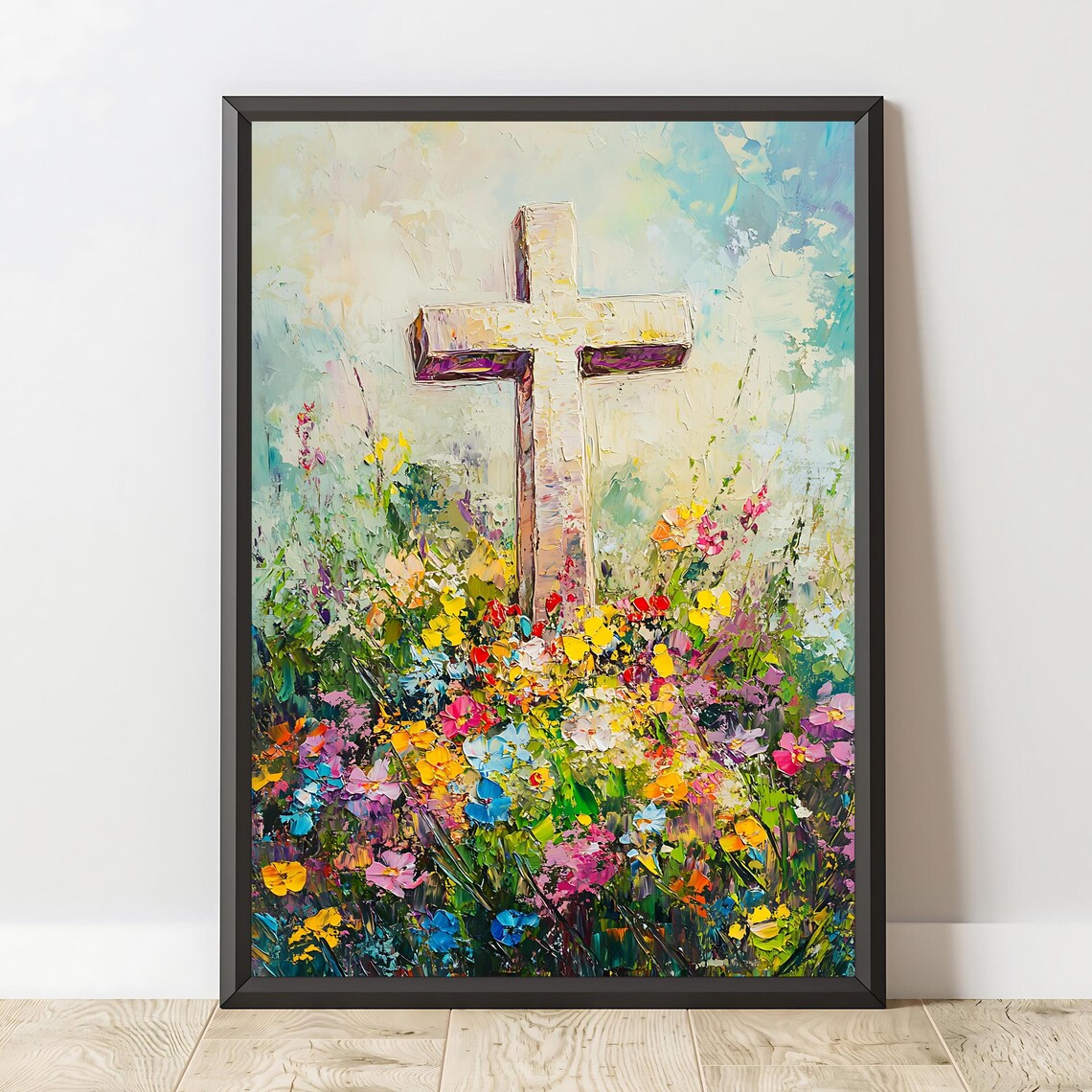 Floral Cross Painting Christian Faith Art Wildflowers Hope Religious Wall Art - Image 2