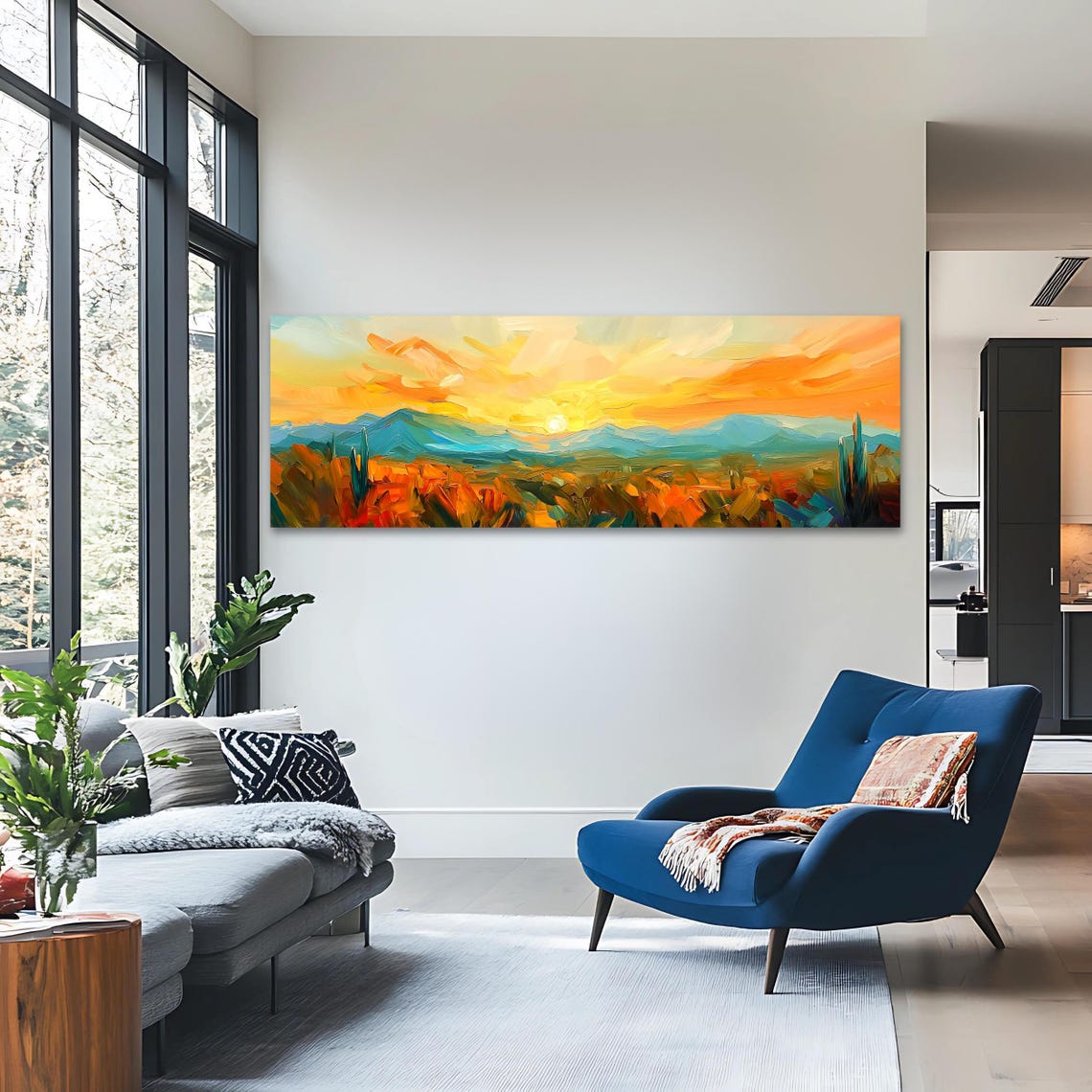 Desert Sunset Wall Art Long Horizontal Narrow Print Vibrant Southwest Landscape Artwork For Above Couch Or Bed - Image 3