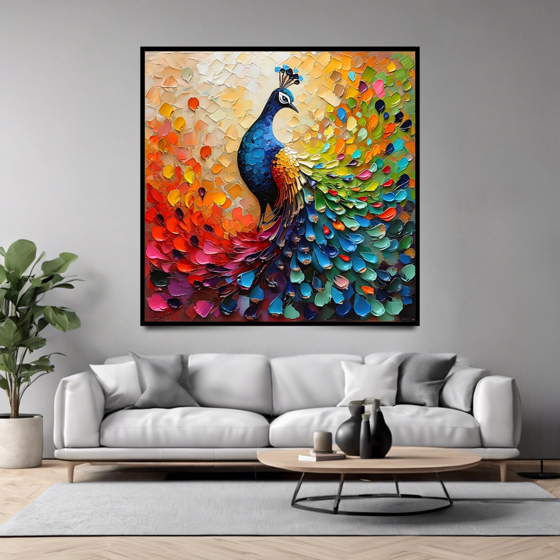 Peacock Wall Art Print, Vibrant Bird Square Poster - Image 4