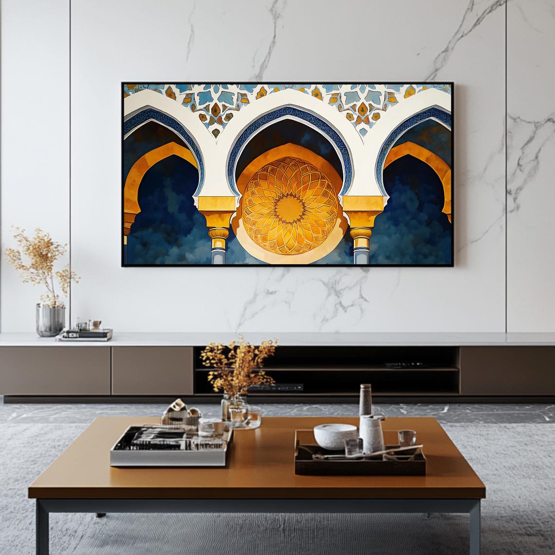 Islamic Arches With Golden Geometric Rose Window Mosque Art Poster - Image 2