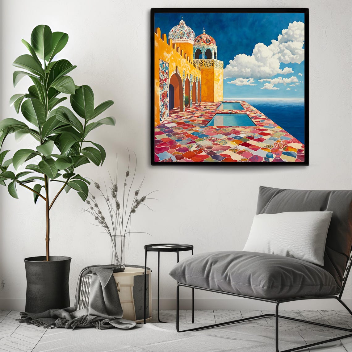 Moroccan Palace Mosaic Terrace Ocean View Vibrant Travel Art Poster - Image 3