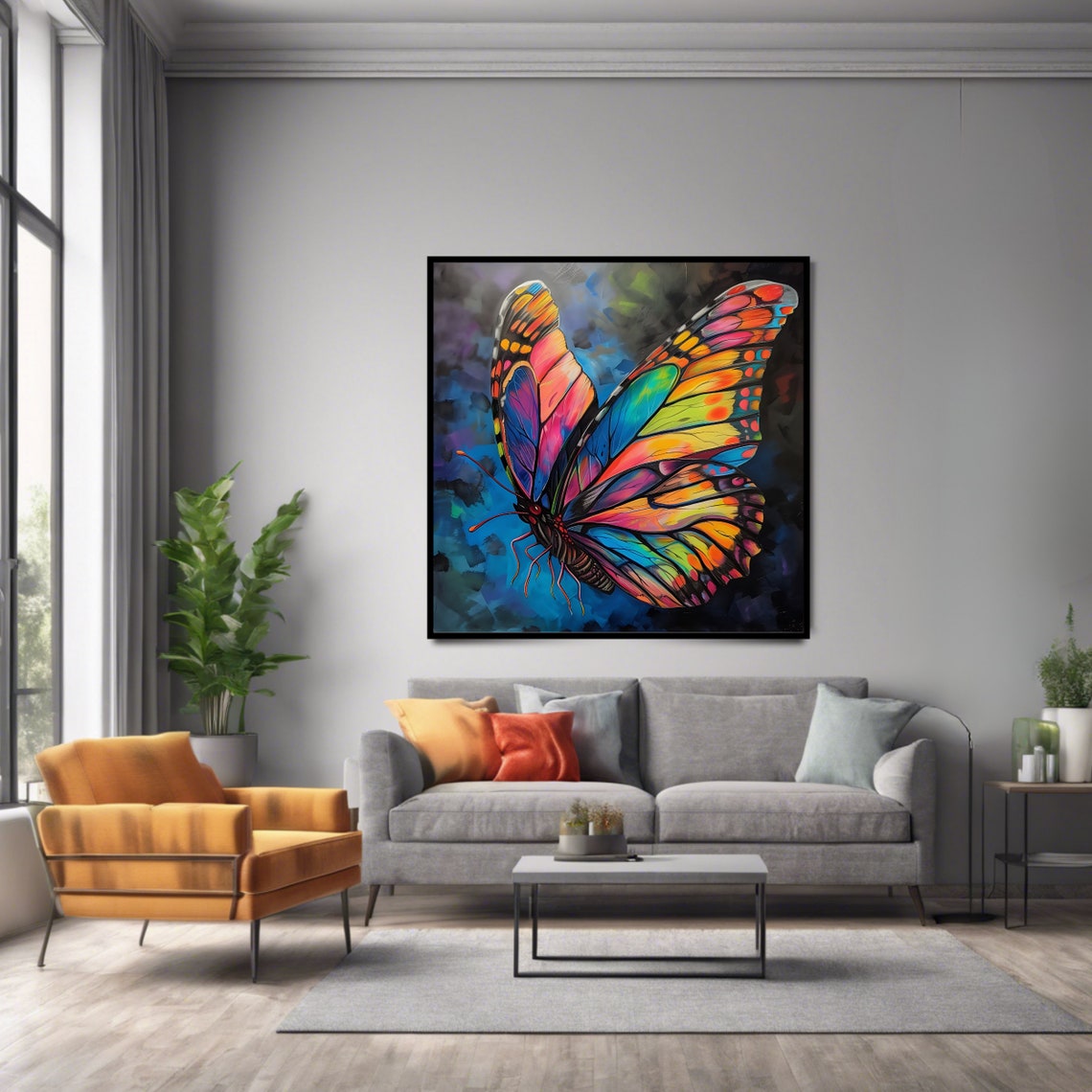 Vibrant Butterfly Wall Art Square Art Print Colorful Insect Poster Modern Decor - Image 2