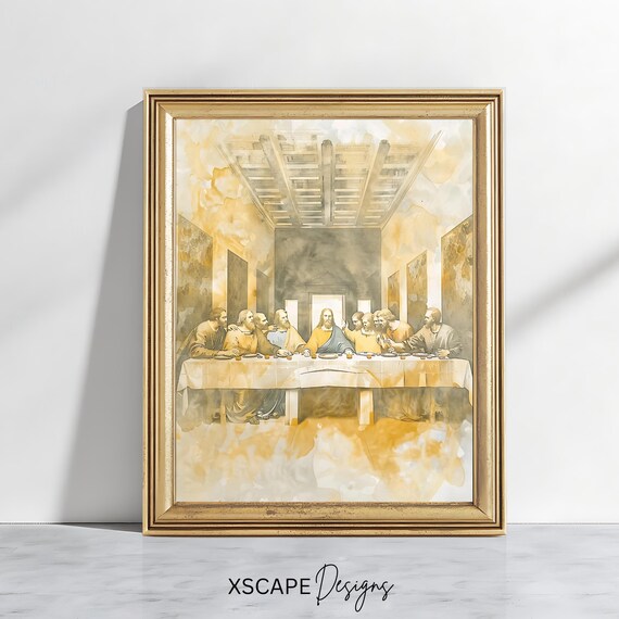 The Last Supper Da Vinci Style Watercolor Sepia Christian Classic Art Print