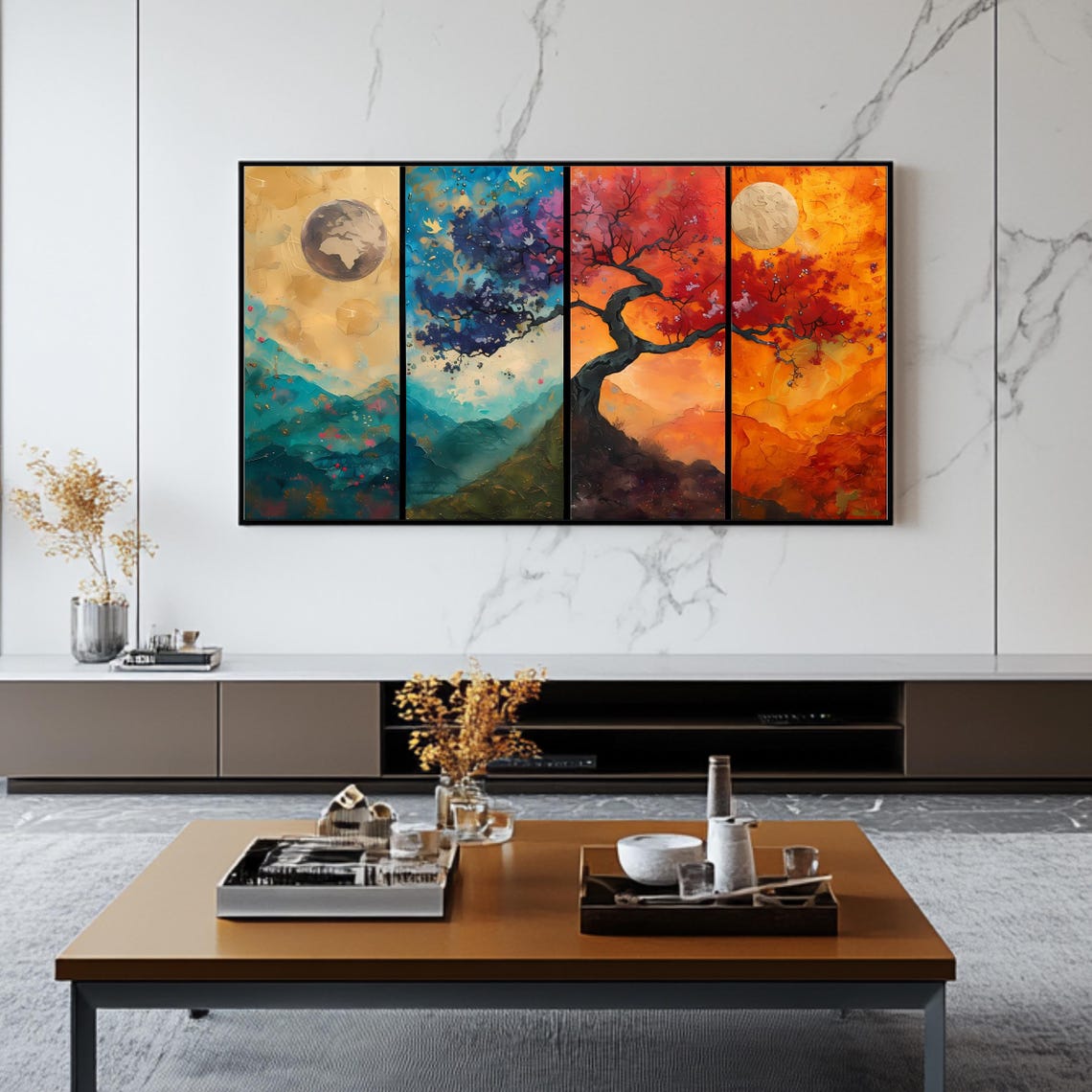 Four Seasons Tree Frame TV Art Seasonal Landscape Digital Wall Poster - Image 2
