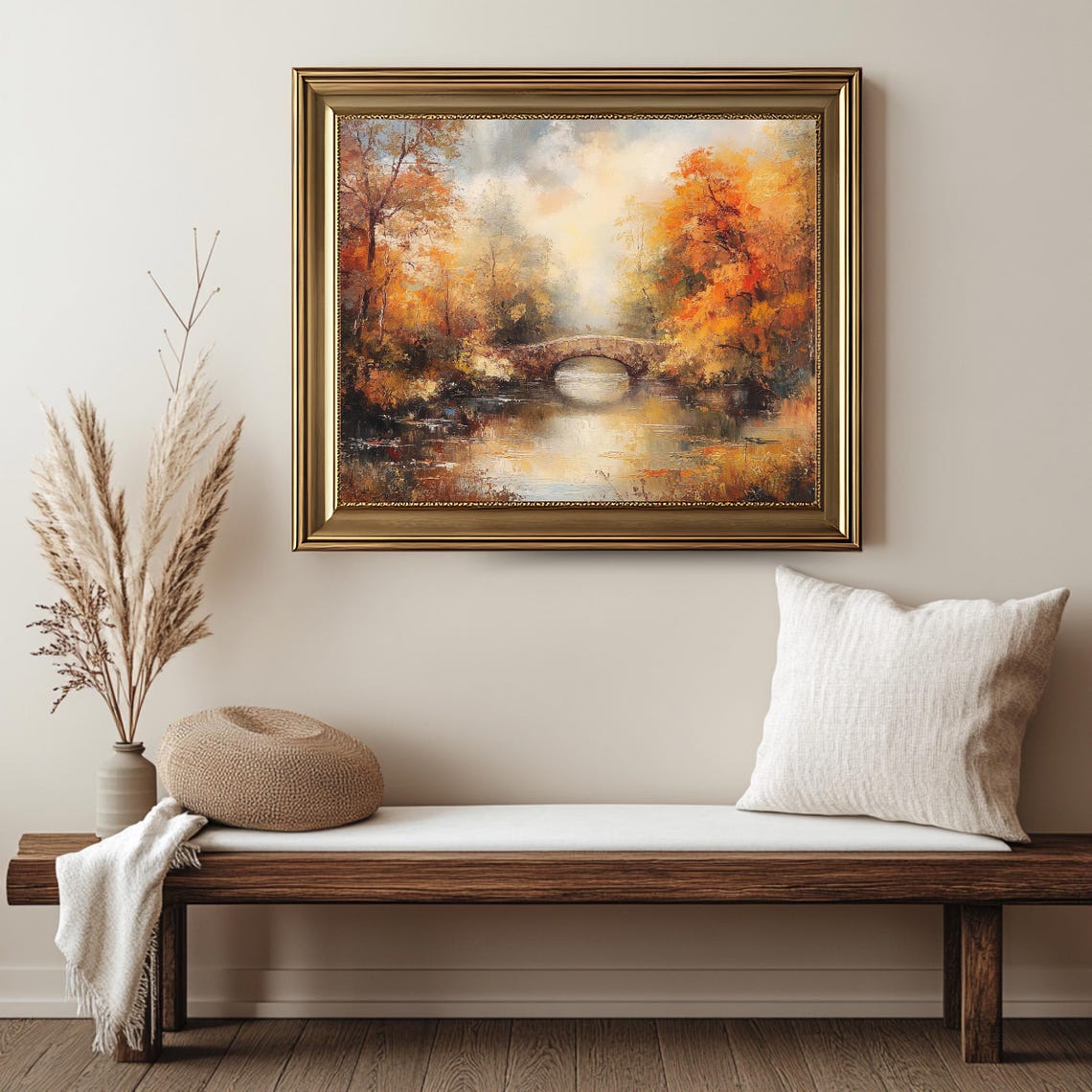 Autumn Stone Arch Bridge Over River Orange Fall Foliage Travel Poster - Image 2