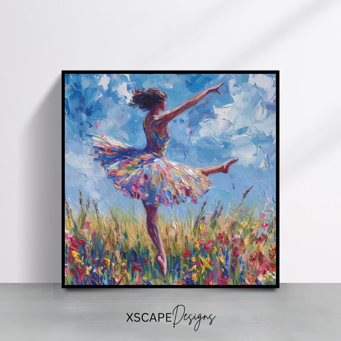 Ballerina Dancing in a Wildflower Meadow Colorful Impasto Art Poster
