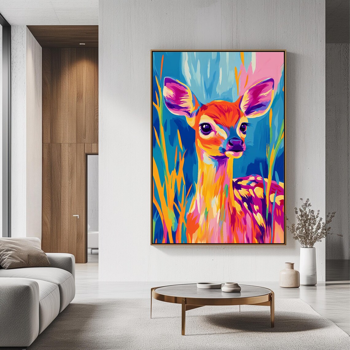 Neon Pop Art Fawn Deer Portrait Colorful Wildlife Modern Animal Wall Art - Image 3