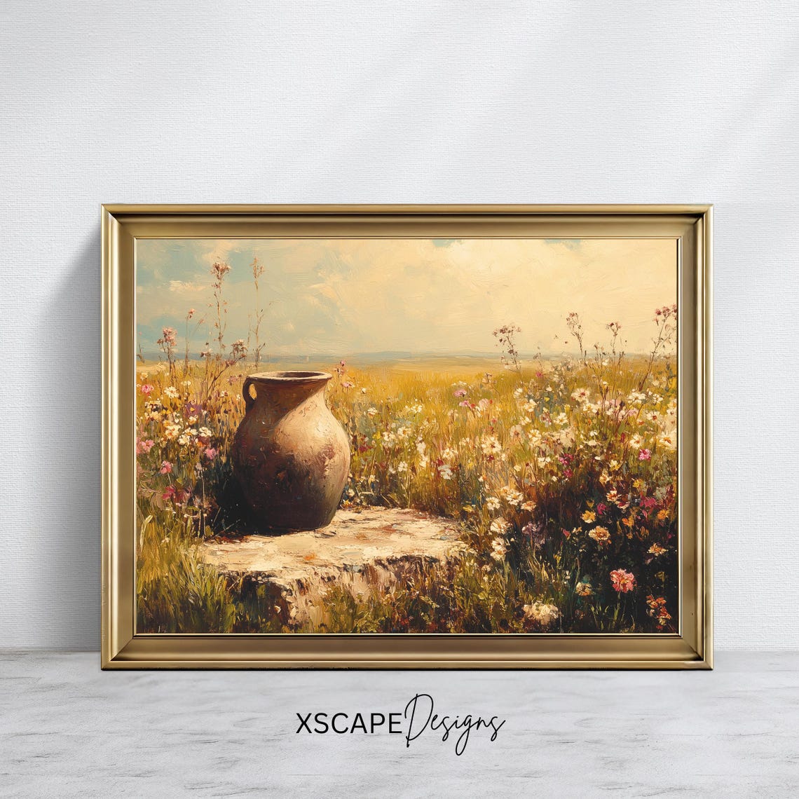 Rustic Clay Pot Wildflower Meadow Pastoral Farmhouse Still Life Poster