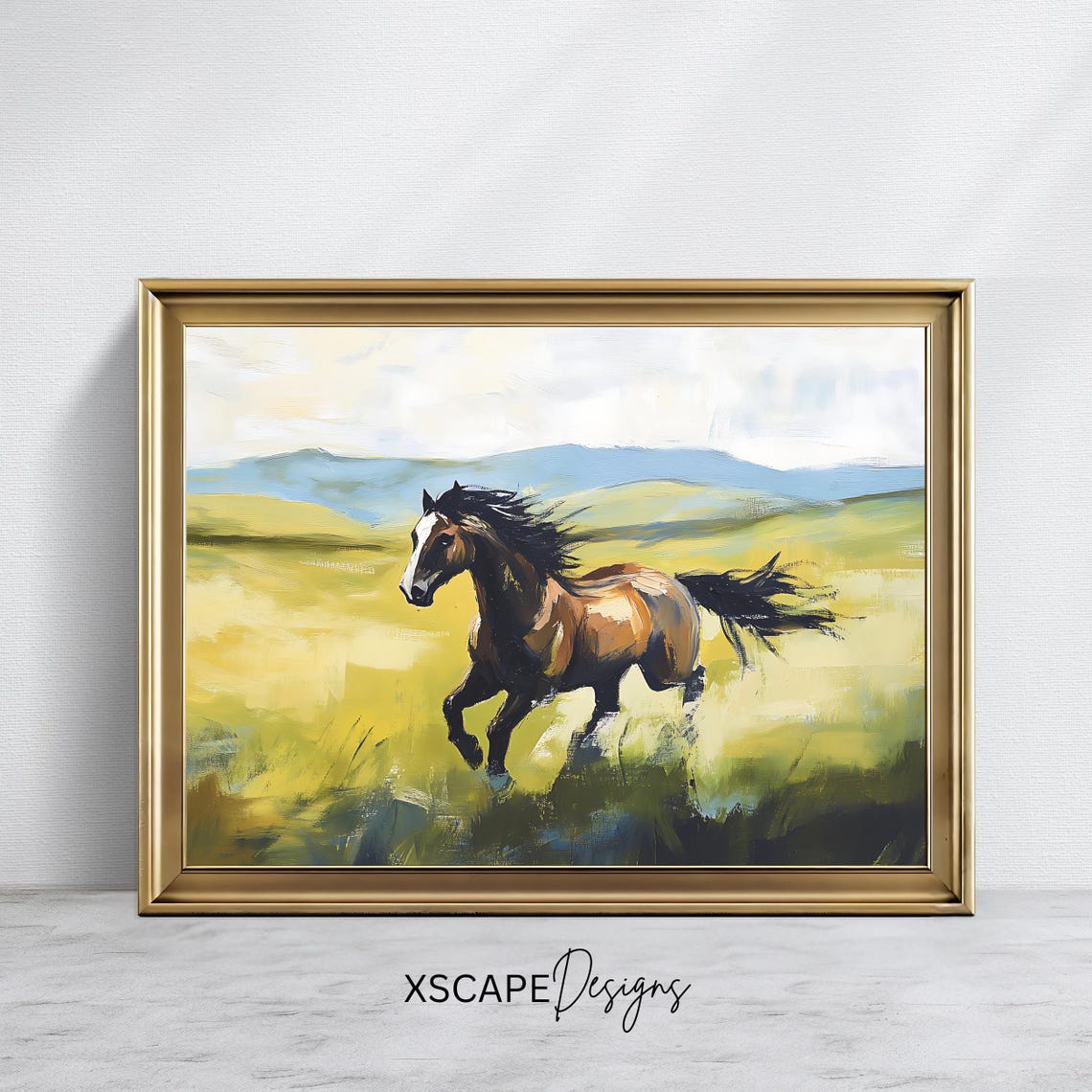 Galloping Horse Golden Meadow Painterly Western Countryside Art Poster