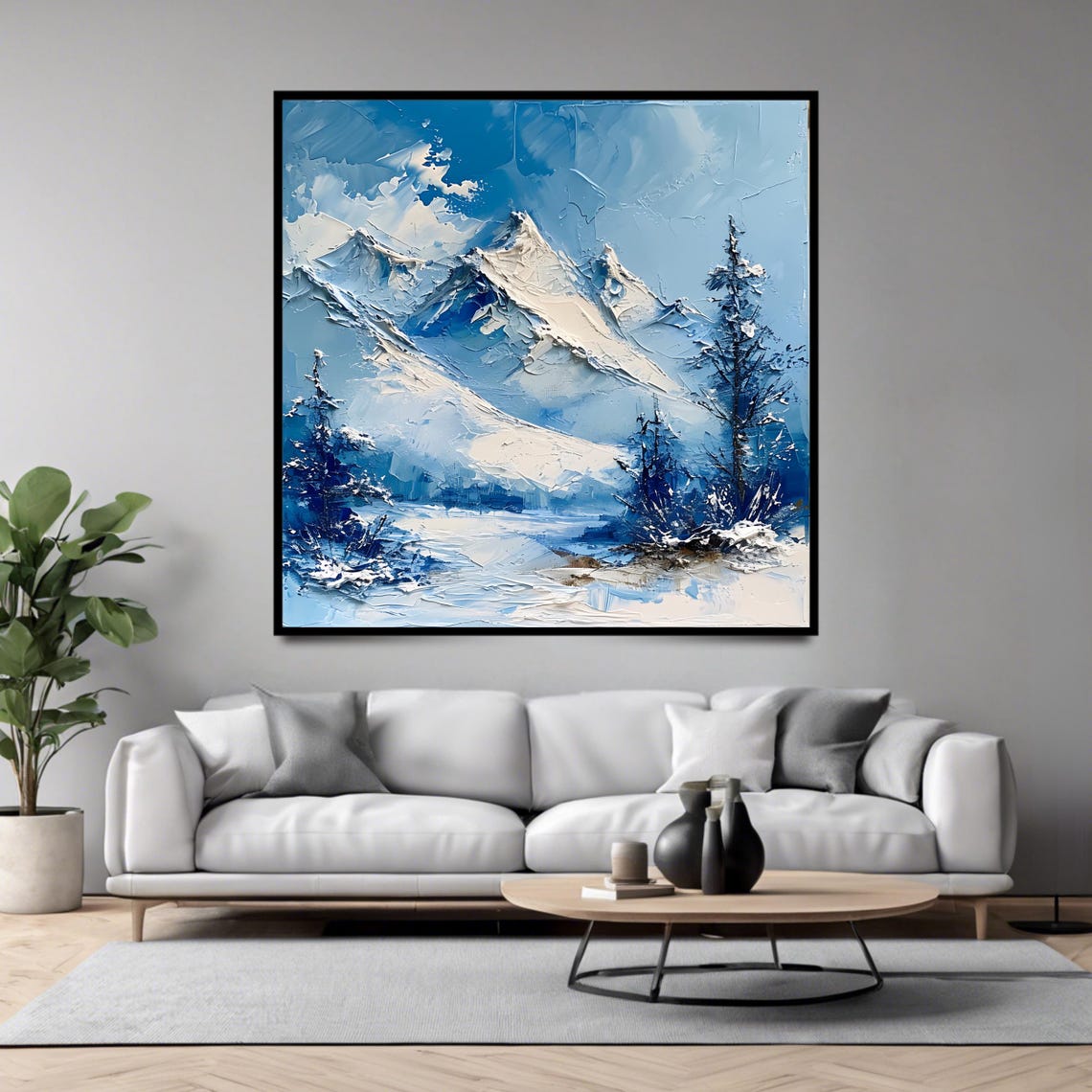 Winter Mountain Art Print Snowy Landscape Wall Art Square Decor For Home - Image 4