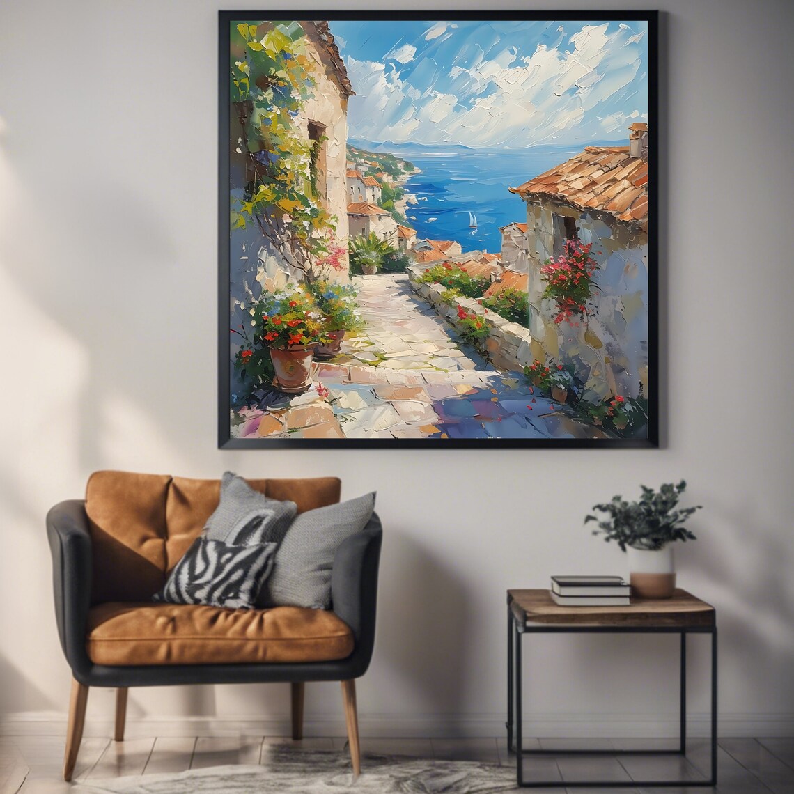 Italian Seaside Square, Mediterranean Landscape Poster - Image 2
