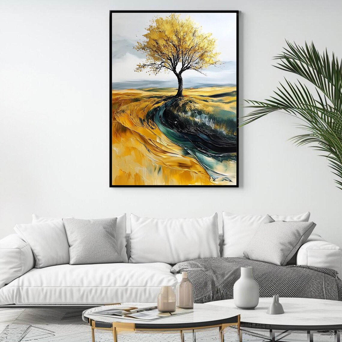 Yellow Tree Art Print Abstract Nature Landscape Print Rustic Farmhouse Wall Decor Wall Art - Image 4