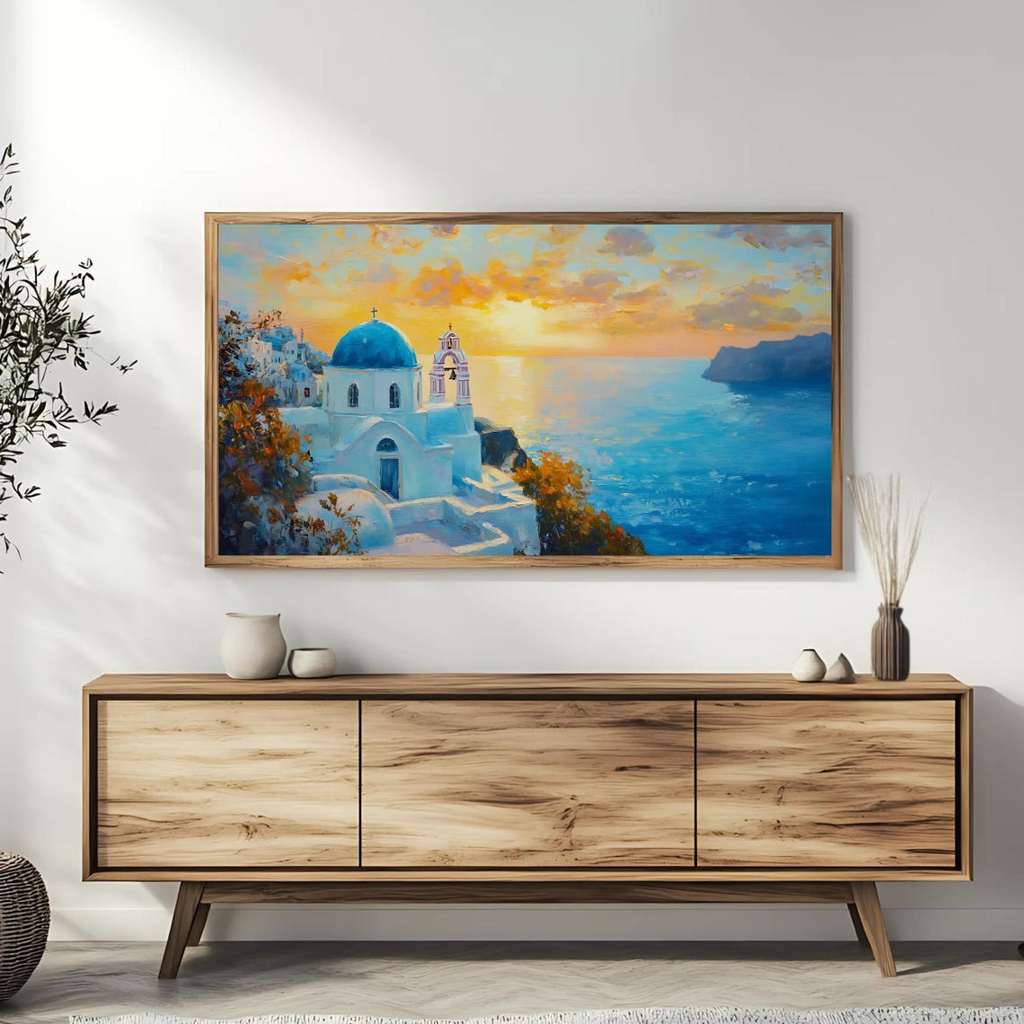 Santorini Greece Blue Domed Church Sunset Caldera View Travel Poster - Image 3