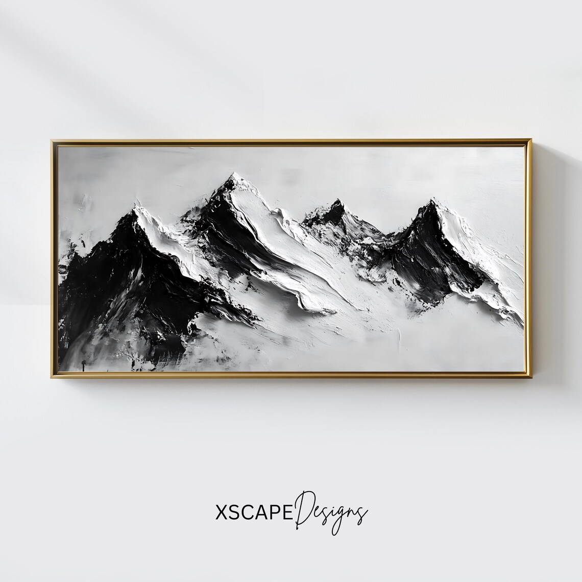 Black and White Mountain Panorama Wall Art Print