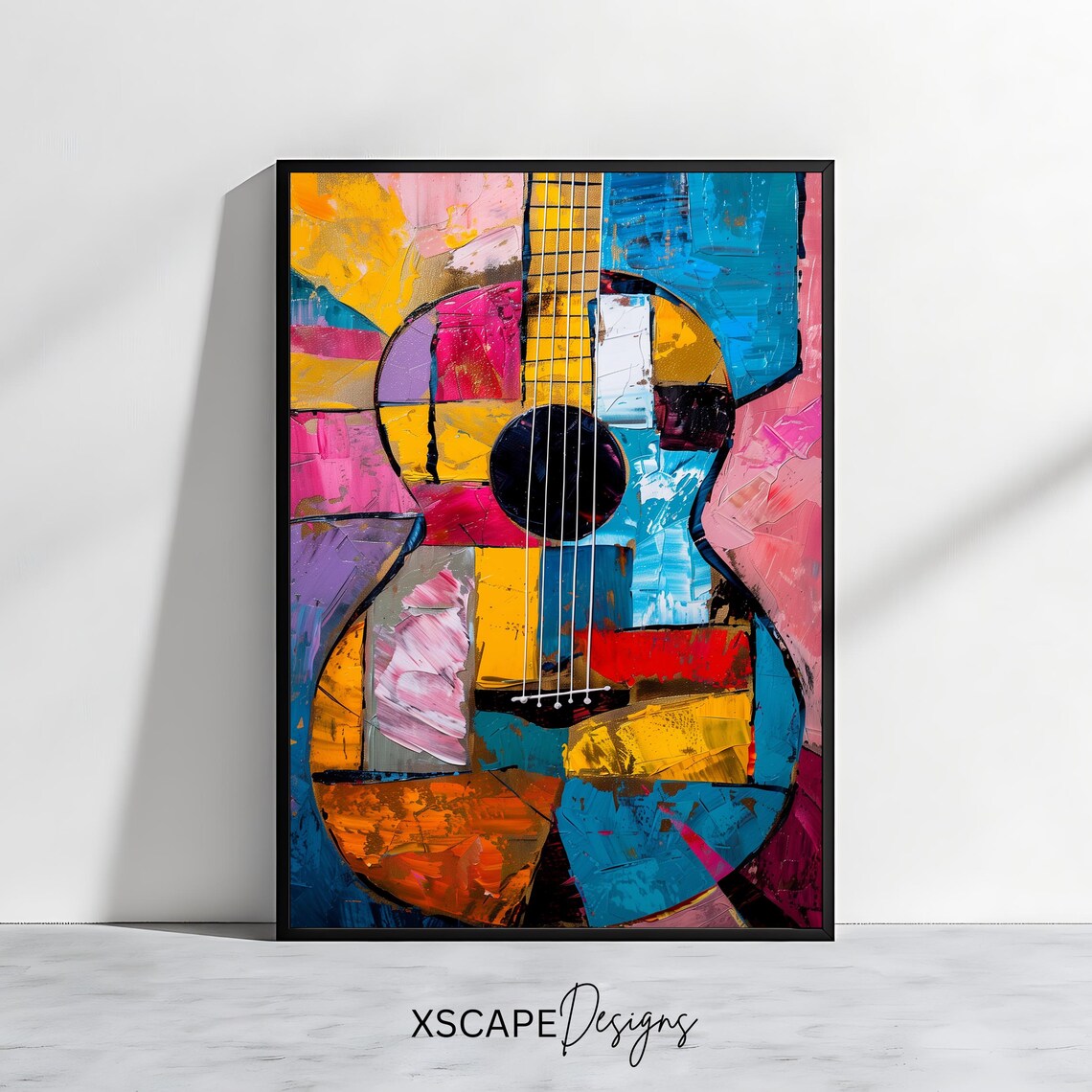 Abstract Cubist Guitar Colorful Music Instrument Modern Art Print Poster