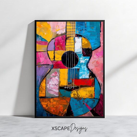 Abstract Cubist Guitar Colorful Music Instrument Modern Art Print Poster