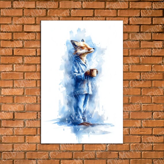 Watercolor Fox Wall Print Poster Coffee Art Above Bed Bedroom Kitchen Unique