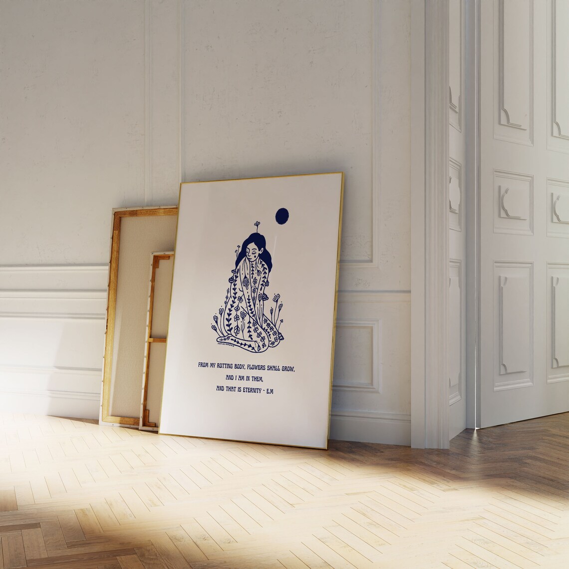 Flowers Shall Grow Eternity Quote Navy Botanical Woman Art Poster - Image 4