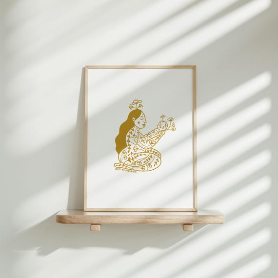 Motherhood Yellow White Cute Mom And Baby Floral Illustration Art Print