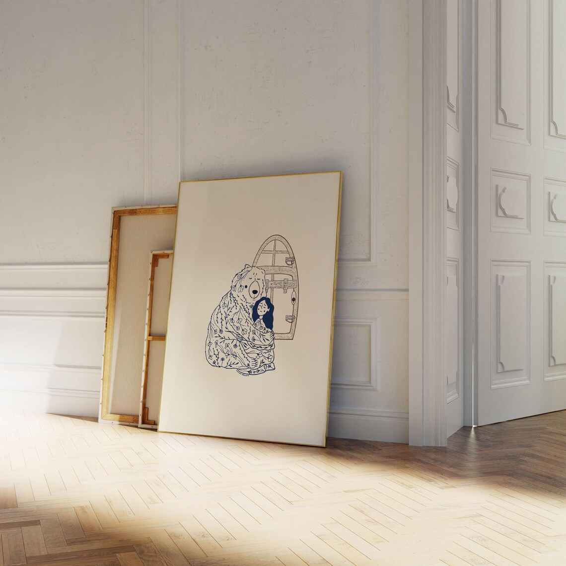 Choose The Bear Girl And Giant Floral Bear Line Art Wall Poster - Image 4