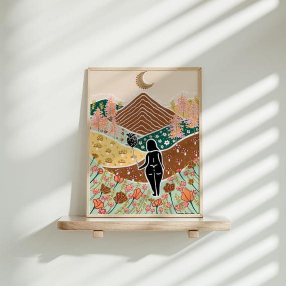Wanderlust Cute Floral Feminine Whimsical Mountain Mushroom Art Print
