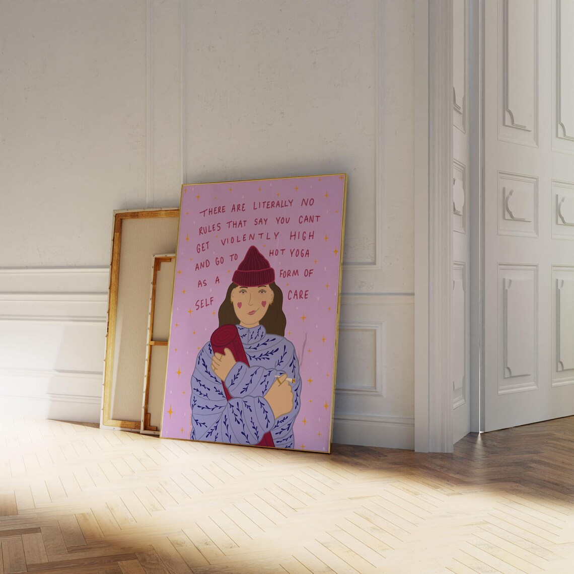 Funny Hot Yoga Self Care Quote Poster With Illustrated Girl And Mat - Image 3