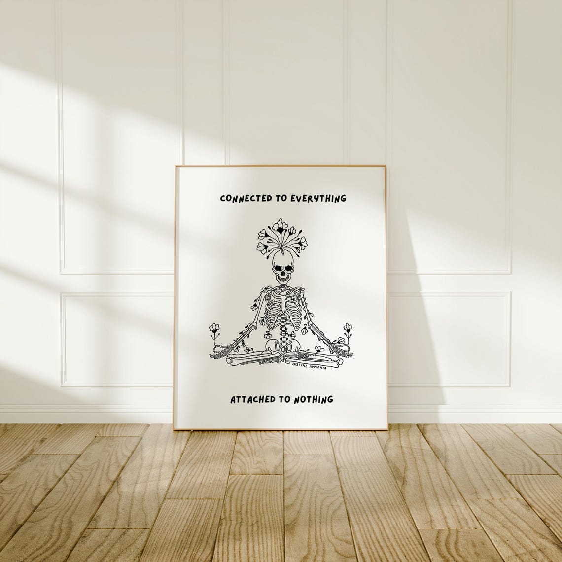 Connected To Everything Skeleton Meditation Floral Line Art Poster - Image 2