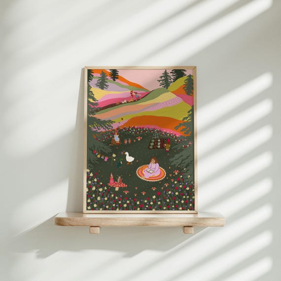 Dreamy Life Cute Floral Feminine Whimsical World Mushroom Illustration Art Print