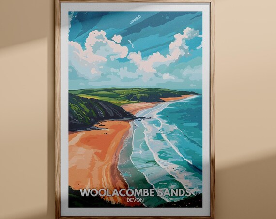Woolacombe Sands Devon Beach Golden Coast Surf View Travel Poster