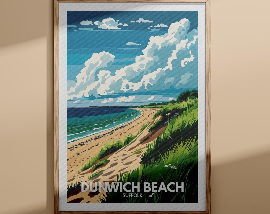 Dunwich Beach Suffolk Grassy Dunes Quiet Coastal Shoreline Poster