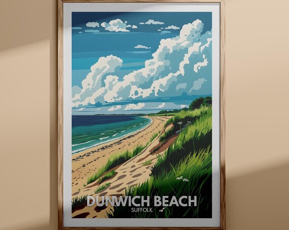 Dunwich Beach Suffolk Grassy Dunes Quiet Coastal Shoreline Poster