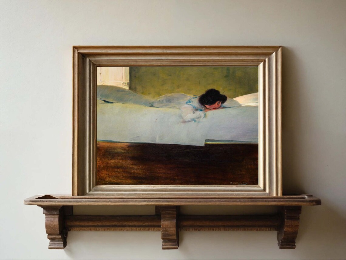 Ramon Casas Laziness Painting Lounging Woman on White Bed Print - Image 2