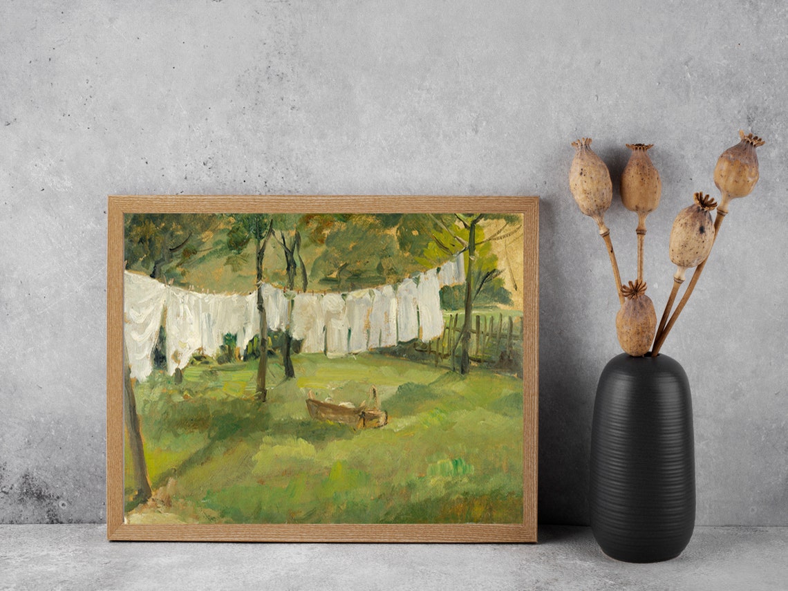 Sunlit Garden Laundry Lines Impressionist Orchard Scene Poster - Image 8