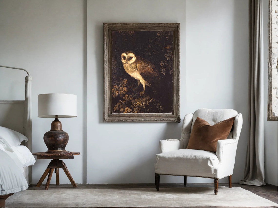 Antique Barn Owl Painting Dark Dramatic Nocturnal Bird Poster - Image 6