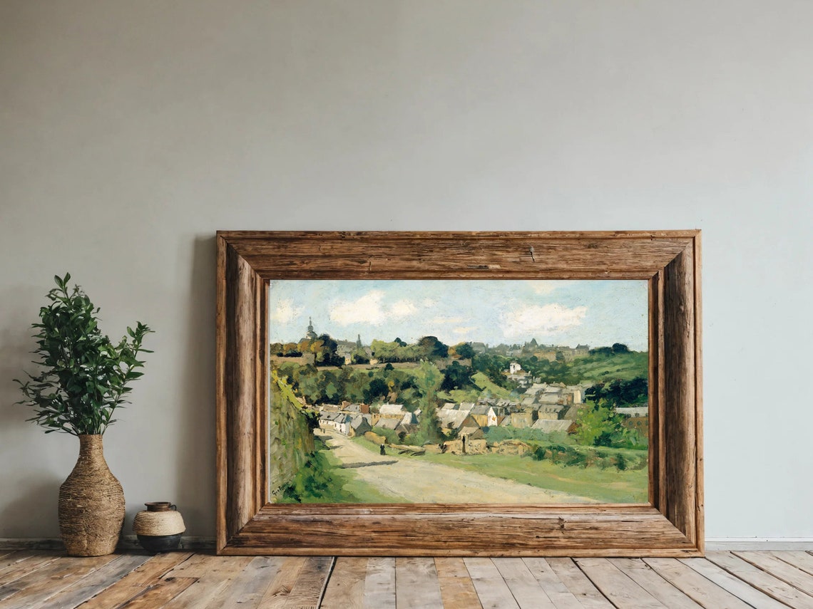 Hillside Town Church Spire Green Valley Old European Art Poster - Image 2