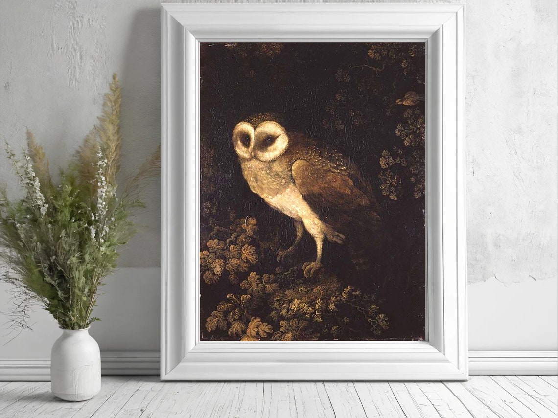 Antique Barn Owl Painting Dark Dramatic Nocturnal Bird Poster - Image 4