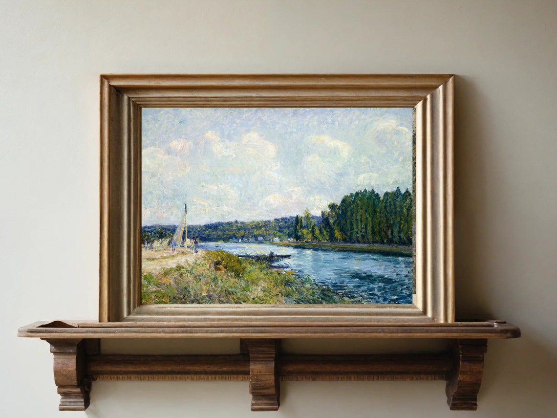 Sailboat on the River Vintage Impressionist River Scene Poster - Image 2