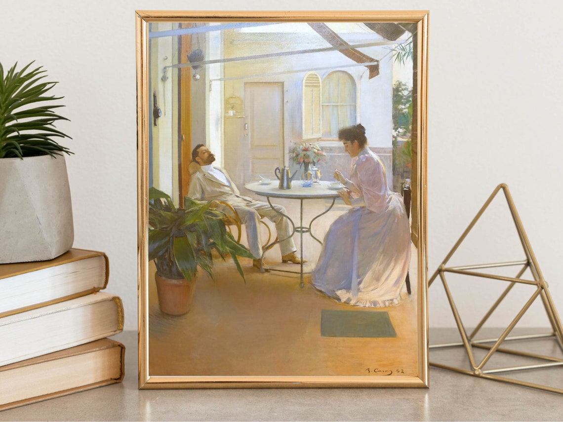 Ramon Casas Open Air Interior Sunlit Terrace Couple Painting Poster