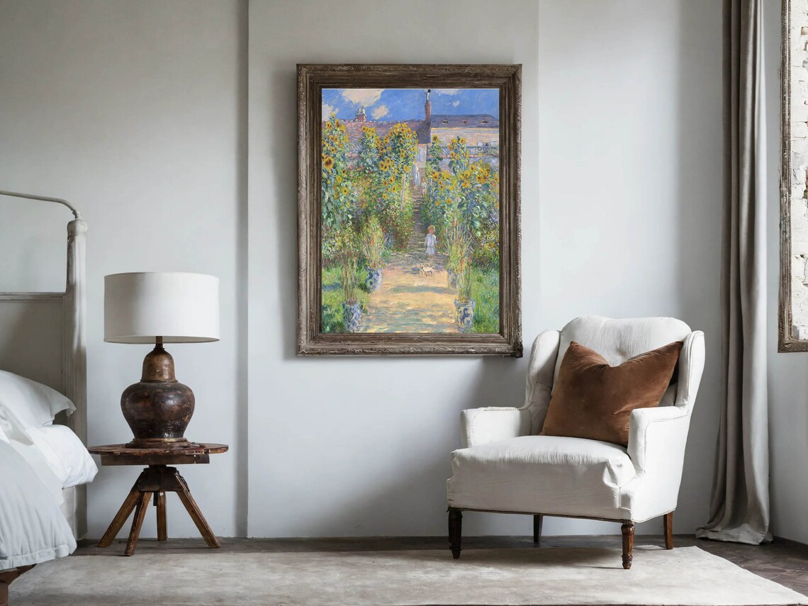 Claude Monet The Artists Garden at Vetheuil Sunflower Classic Print - Image 2