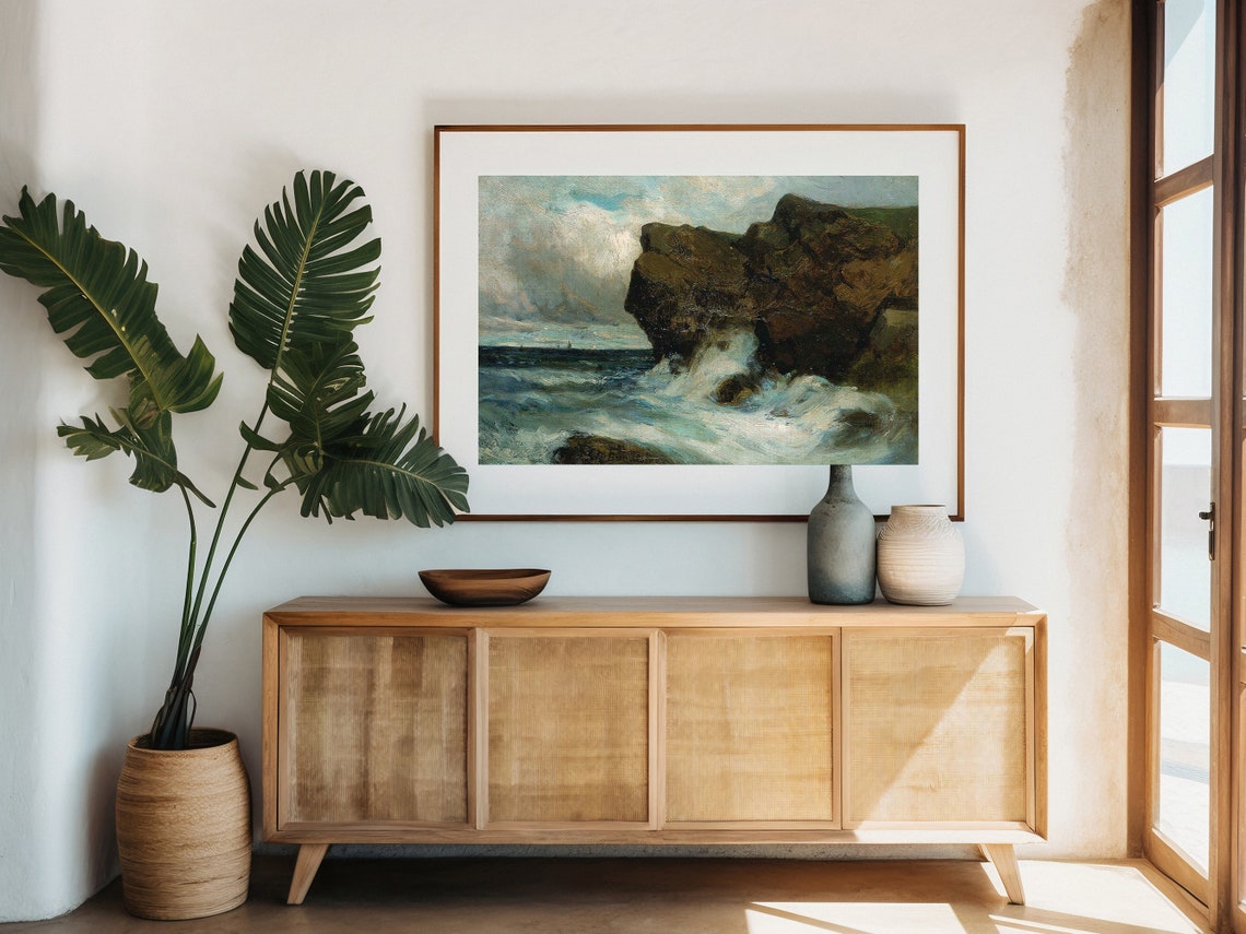 Crashing Waves Dark Cliff Rugged Coastline Seascape Art Poster - Image 4