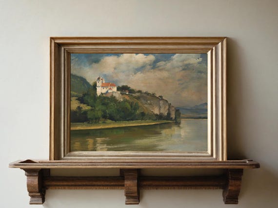 Vintage Landscape Print Vintage Church Painting Antique Landscape Print Church Artwork Countryside Painting Country Church Art