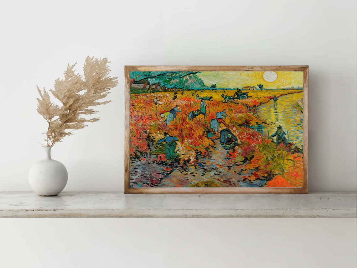 Van Gogh The Red Vineyard Autumn Harvest Sun Impressionist Poster
