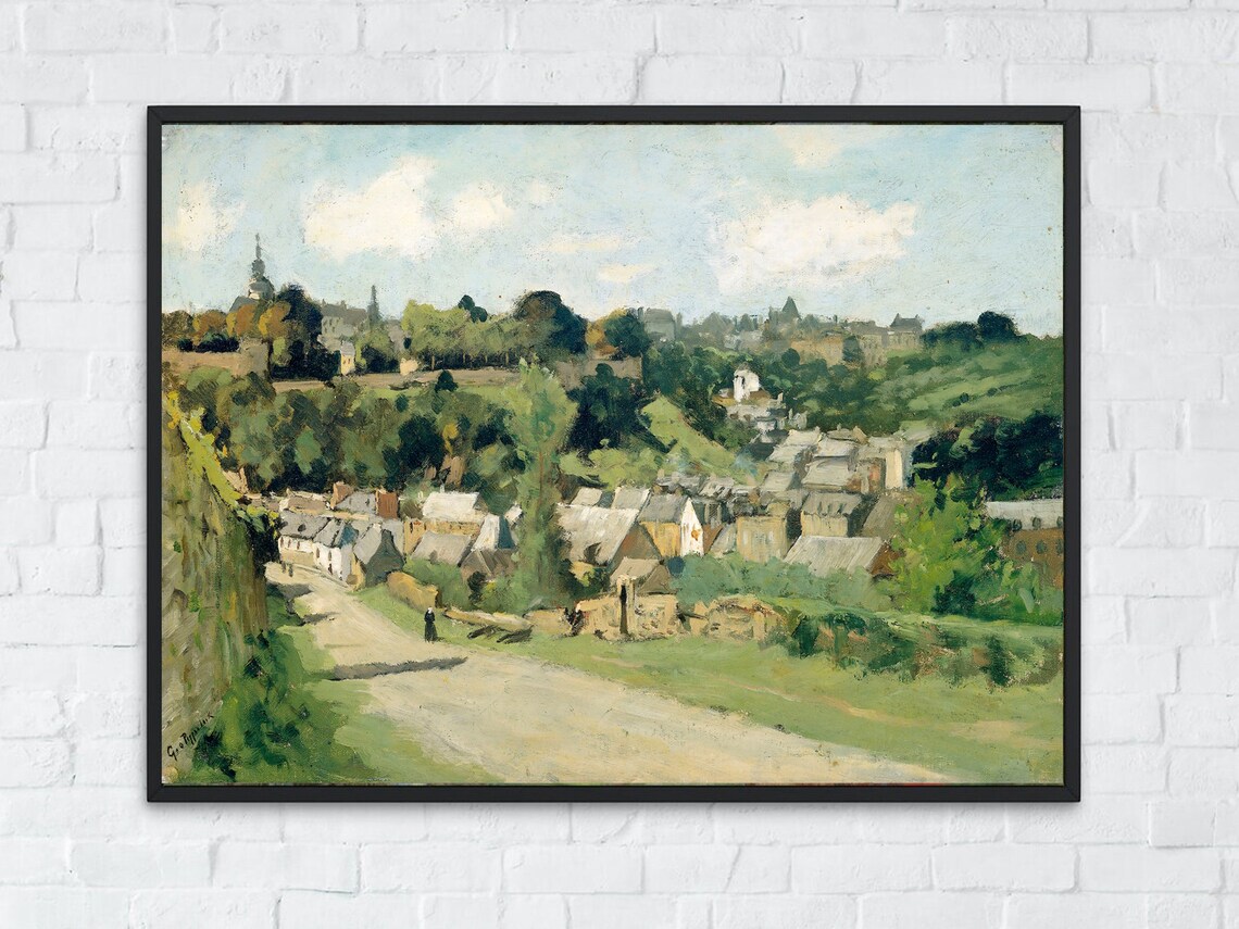 Countryside Painting Vintage European Village Print Dutch Landscape Countryside Painting Muted Green Art Instant